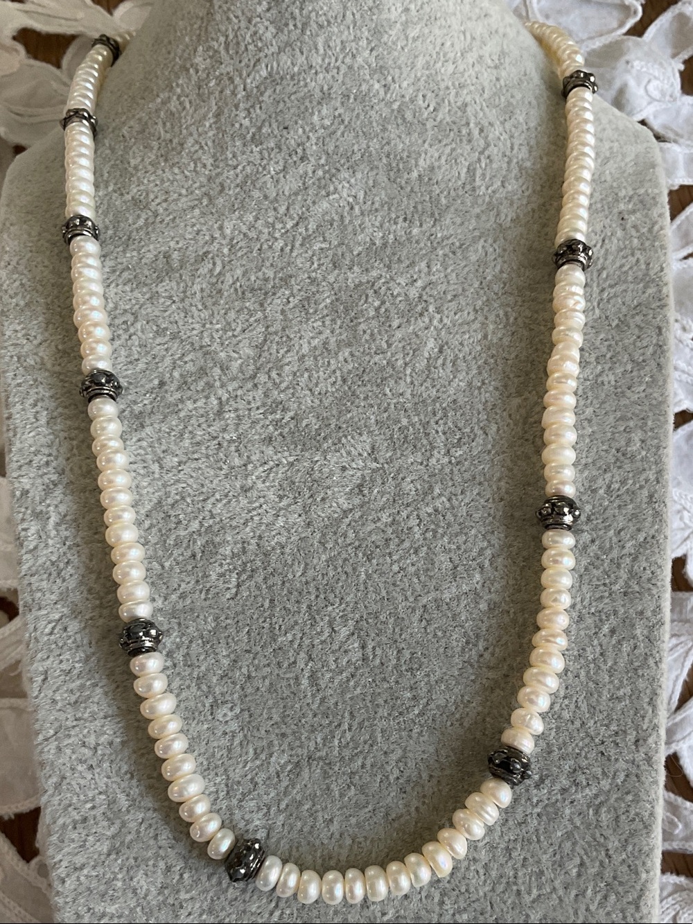 Classic Artisan Cream Rice Pearl Necklace With 925 MZ Mark.